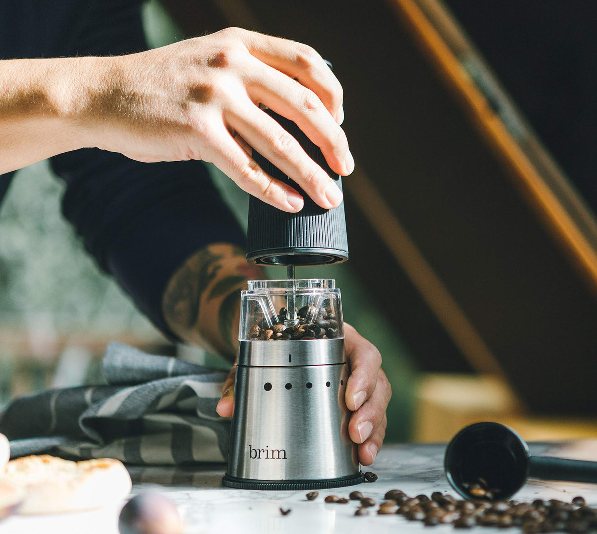 Electric Handheld Burr Coffee Grinder, 9 Grind Settings, Stainless Steel/Black H956
