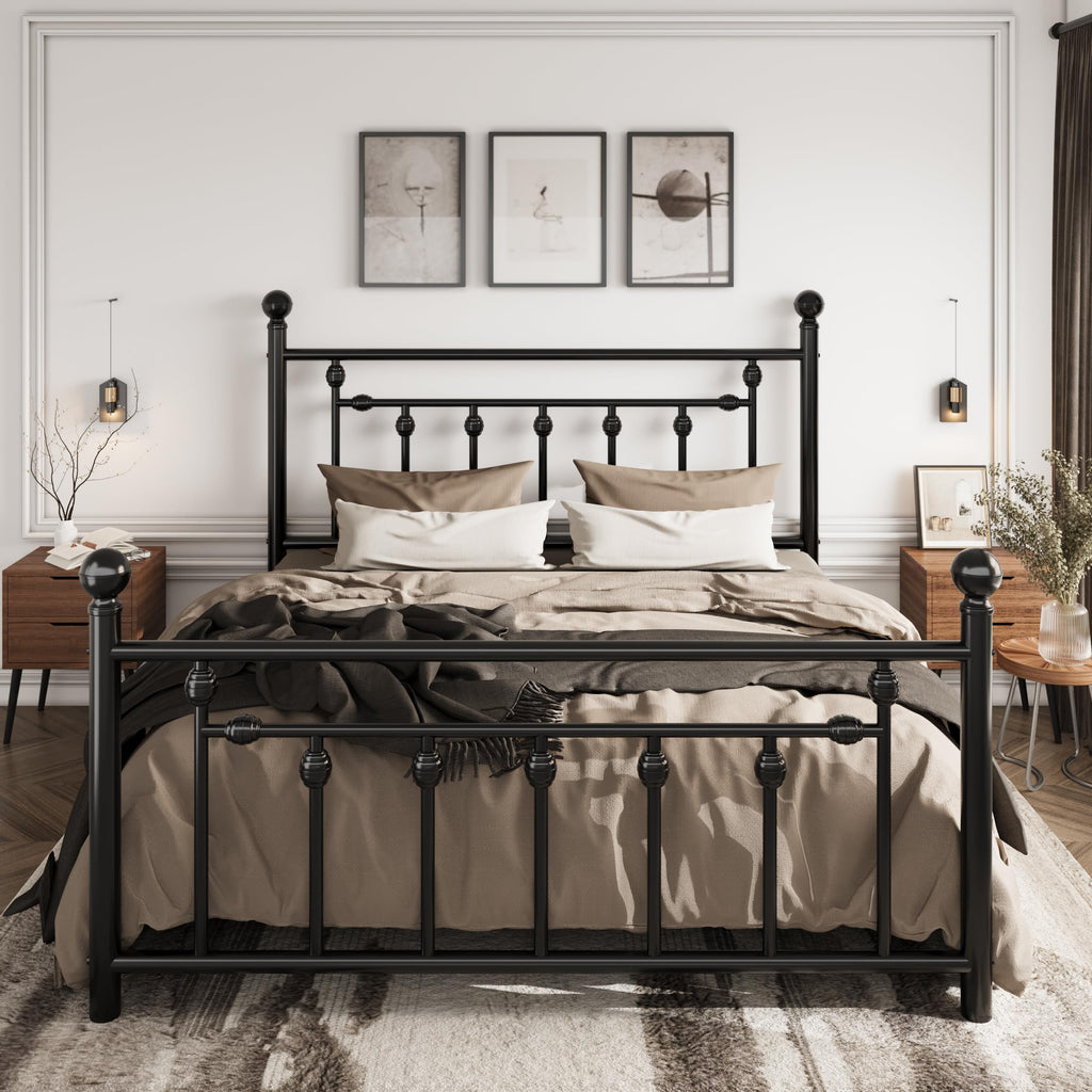 14" Full Size Black Metal Platform Bed Frame with Headboard and Footboard D8673