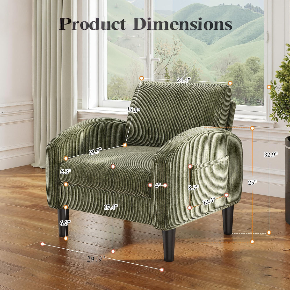 Green Accent Chair with Side Pockets Z2048
