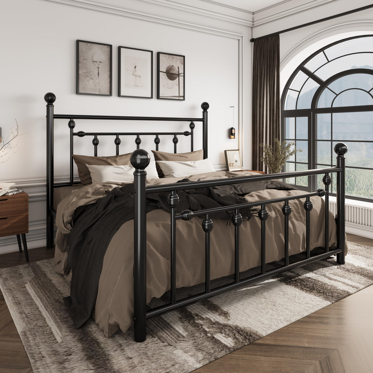 14" Full Size Black Metal Platform Bed Frame with Headboard and Footboard D8673